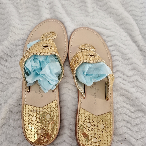 Jack Rogers Gold Sequin  Thong, flat, sandal, iconic, classic, Palm Beach - Picture 4 of 7